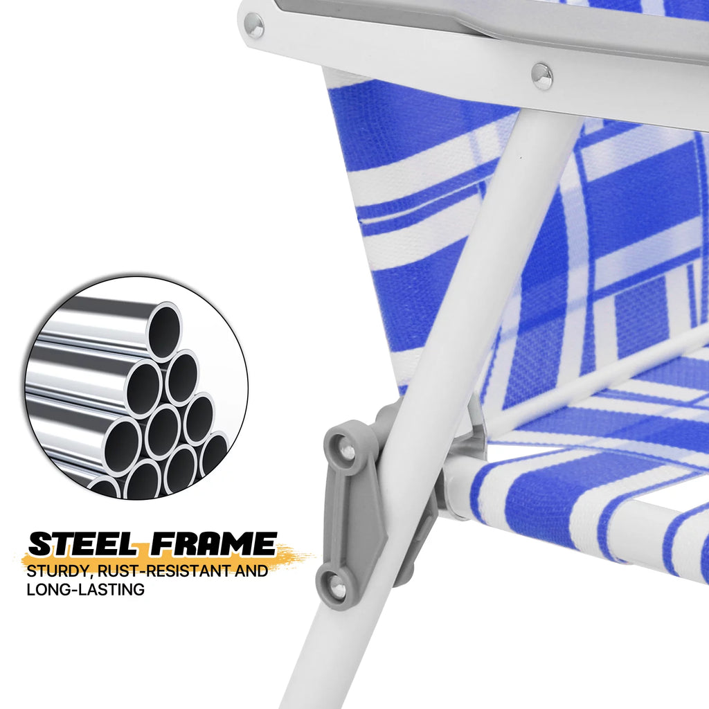 Folding Webbed Beach Chairs Set of 2 with Armrests, Blue P815549