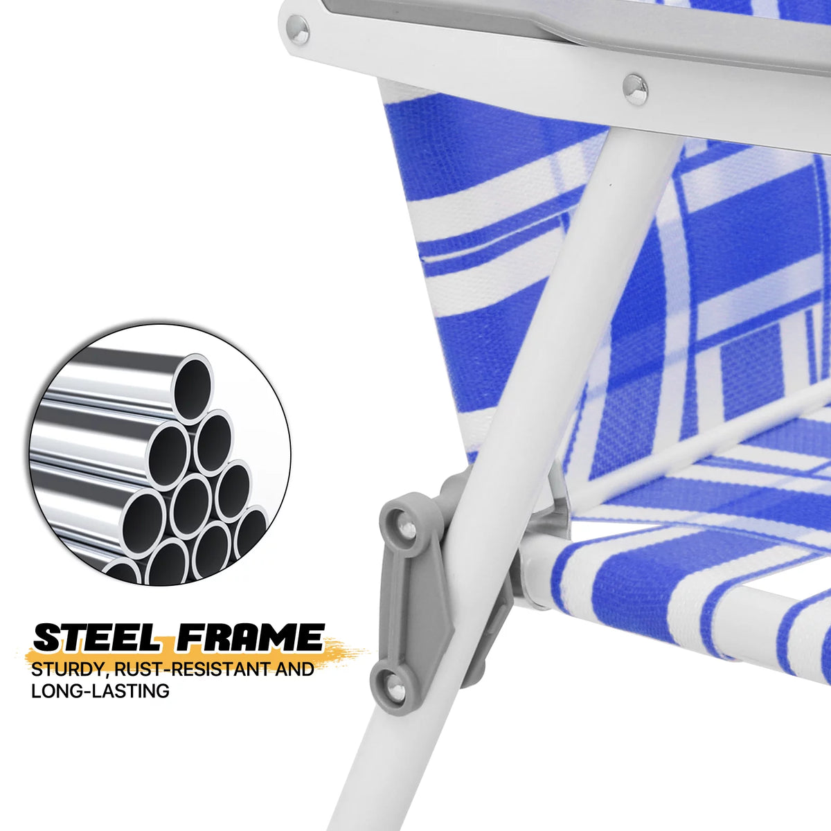 Folding Webbed Beach Chairs Set of 2 with Armrests, Blue P815549