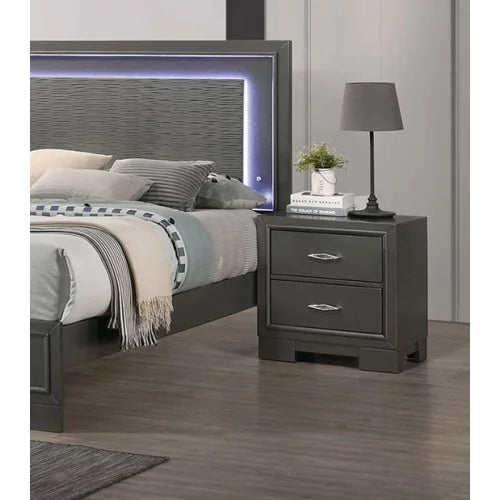 Metallic Gray 2-Drawers Solid Wood Nightstand L1459