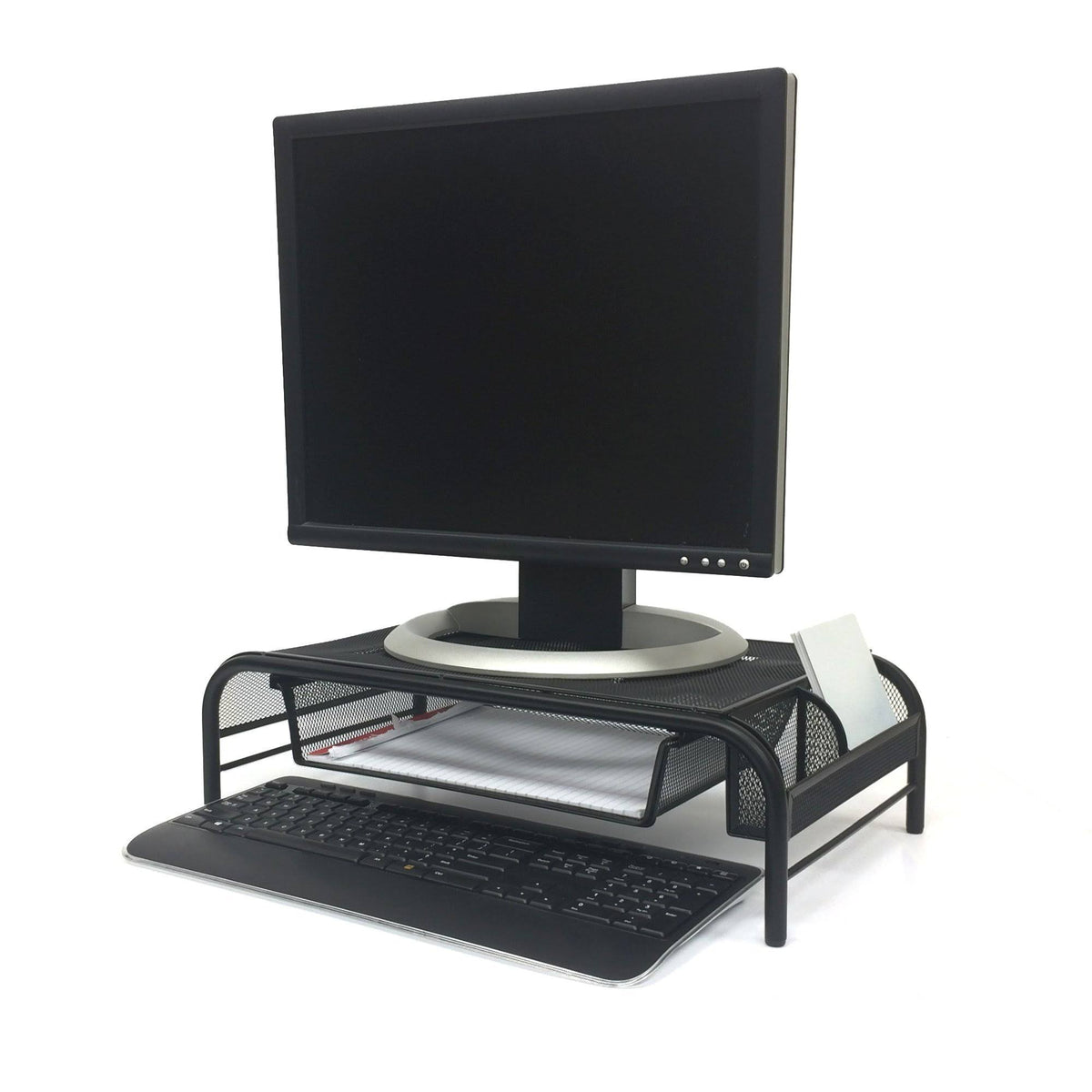 Black Metal Mesh Monitor Stand with Drawer V52530