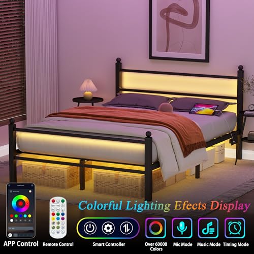 Black Metal Full Size Bed Frame with Headboard and Footboard B709