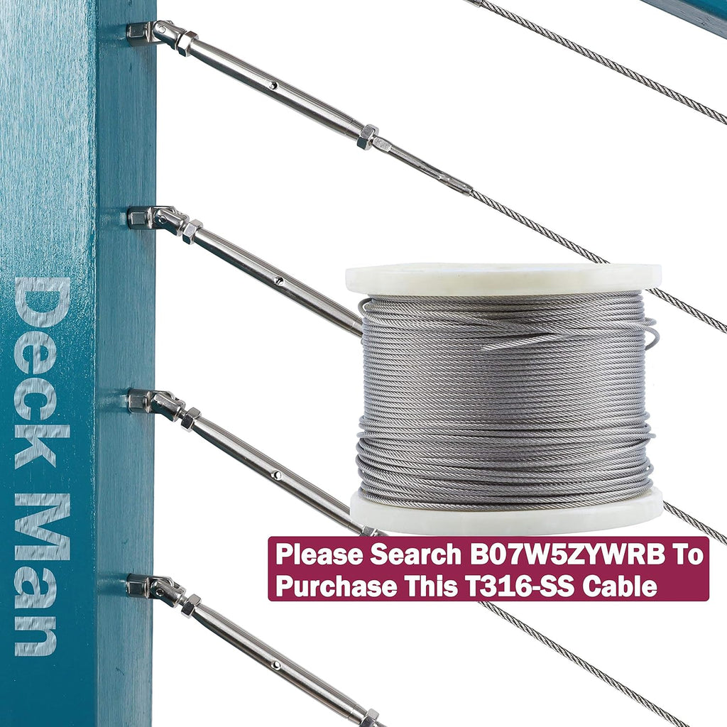 1/8 inch T316 Stainless Steel Cable Railing Kit for Wood Posts (6 Pairs) Pack of 2 A426941