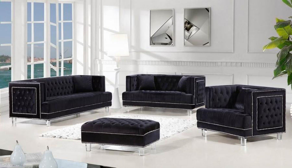 Black Velvet Fabric Acrylic Legs Set 3 Pcs J46475