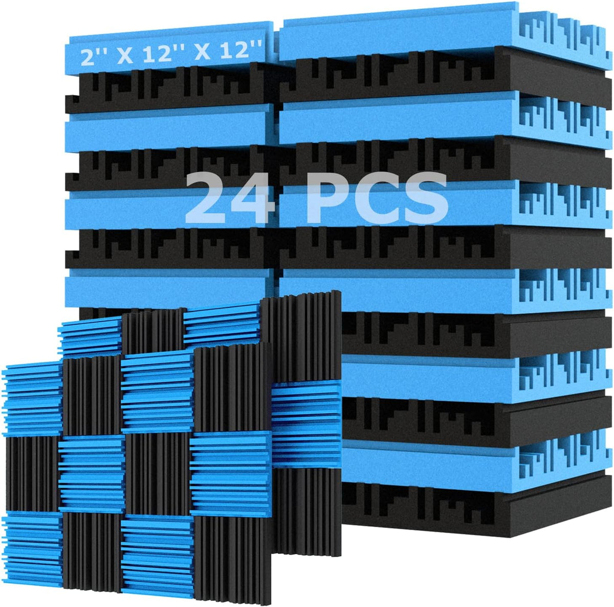 24 Pack Acoustic Foam Panels Black & Blue K6873