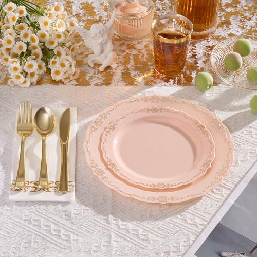 350 PCS Gold Disposable Plates Dinnerware Set C95297