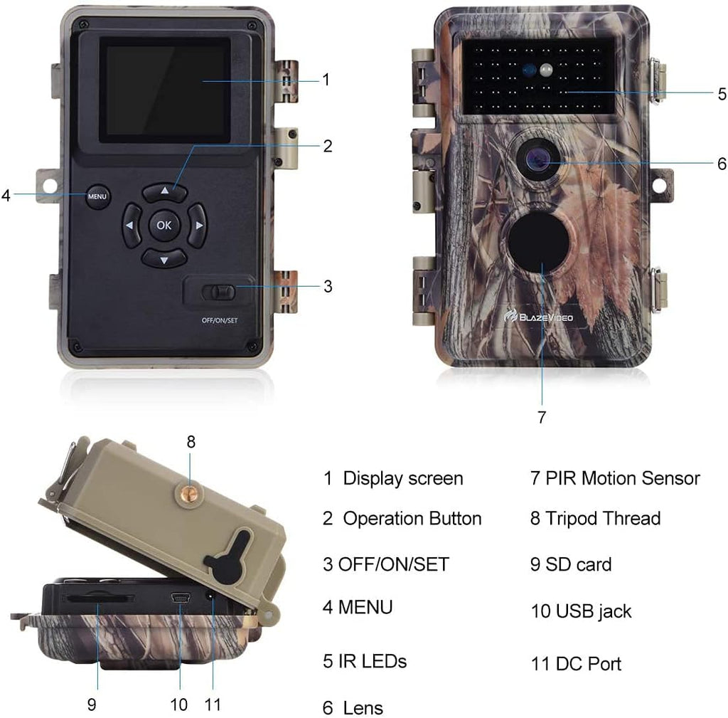 Deer Camera with Night Vision 24MP HD 1296P H.264 MP4 Video No Glow IR Motion Sensor Activated IP66 Waterproof O84789