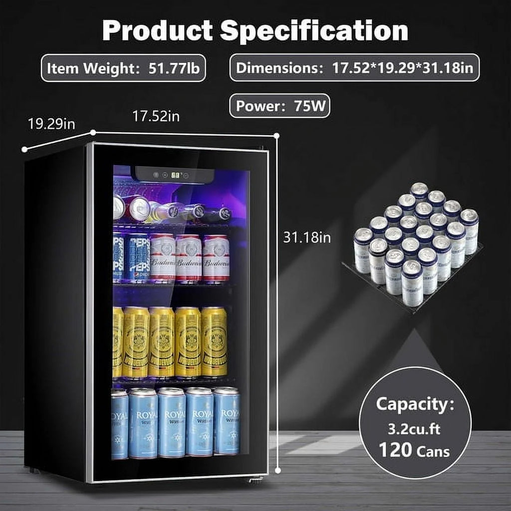 3.2 Cu.ft 120 Can Beverage Refrigerator Cooler Black D78421