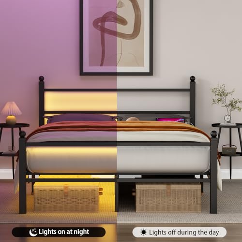 Black Metal Full Size Bed Frame with Headboard and Footboard B709