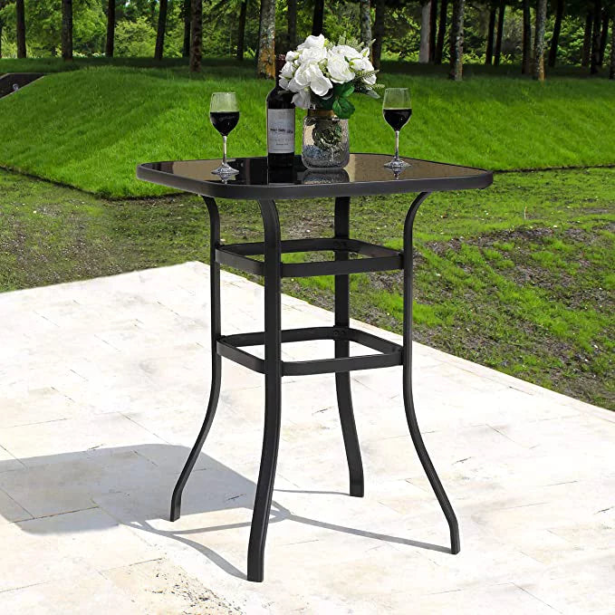 32 inch Outdoor Bar Height Bistro Table with Tempered Glass F431