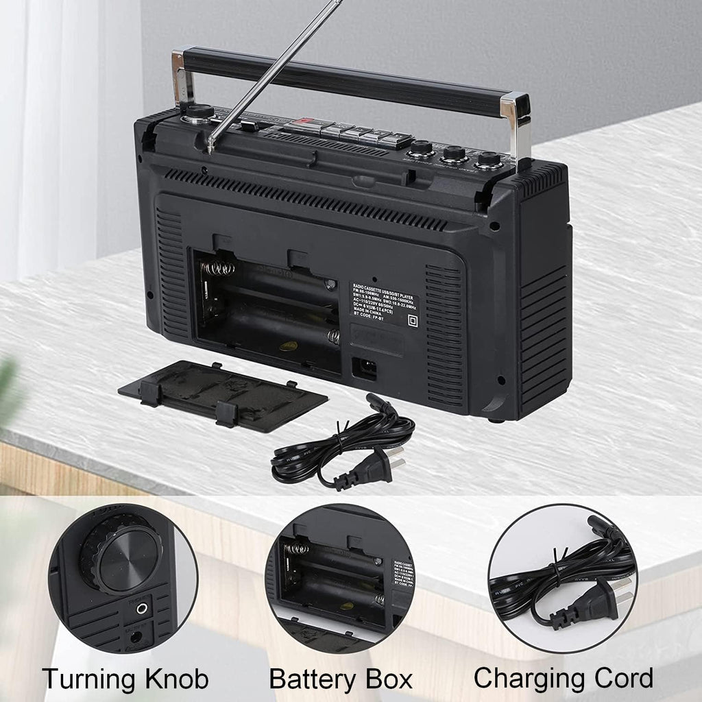 Portable Cassette Player Boombox AM/FM Radio Tape Player Recorder with Bluetooth Microphone B456