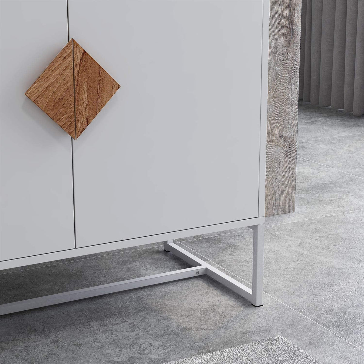 White 2 Door Sideboard with Solid Wood Handles and Metal Legs C158