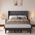 Full Size Dark Gray Bed Frame with Button Tufted Headboard M61723