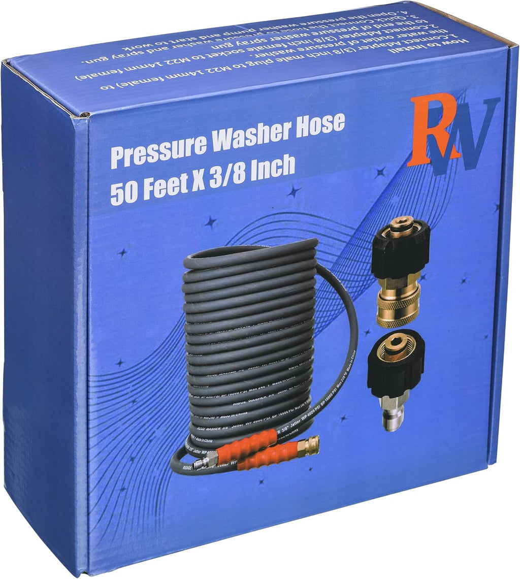 Pressure Washer Hose 50 Feet X 3/8 Inch, 4000 PSI, Pack of 2 J89838