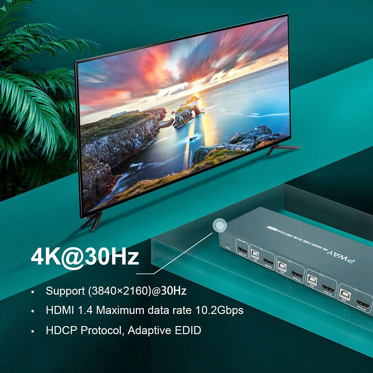 4x1 HDMI KVM Switch 4 Port Ultra HD 4K@30Hz USB 2.0 with 4 HDMI and USB Cables T516188