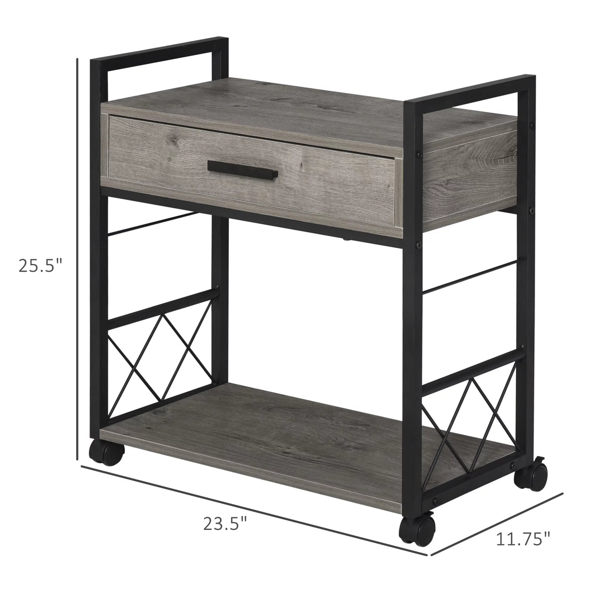 Grey Industrial End Table with Drawer and Bottom Shelf K366