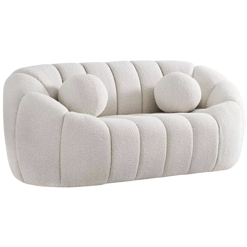 Cream Boucle Fabric Loveseat D360