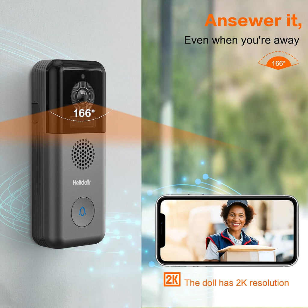 2K Wireless Video Doorbell Camera with Motion Detection and Night Vision F476886