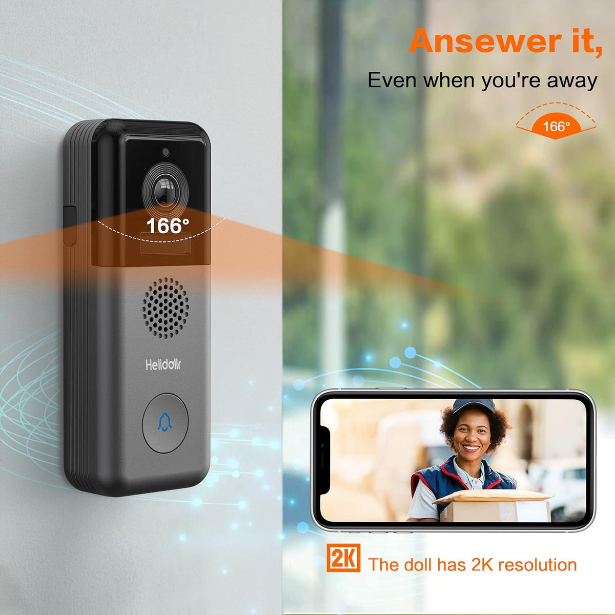 2K Wireless Video Doorbell Camera with Motion Detection and Night Vision F476886