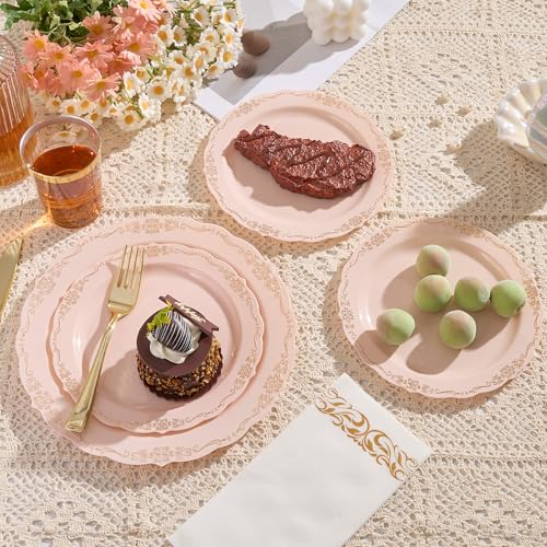 350 PCS Gold Disposable Plates Dinnerware Set C95297