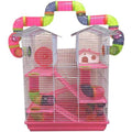 Pink Large 5-Levels Twin Tower Hamster Mouse Habitat Wire Animal Cage With Long Crossover Tube C73695