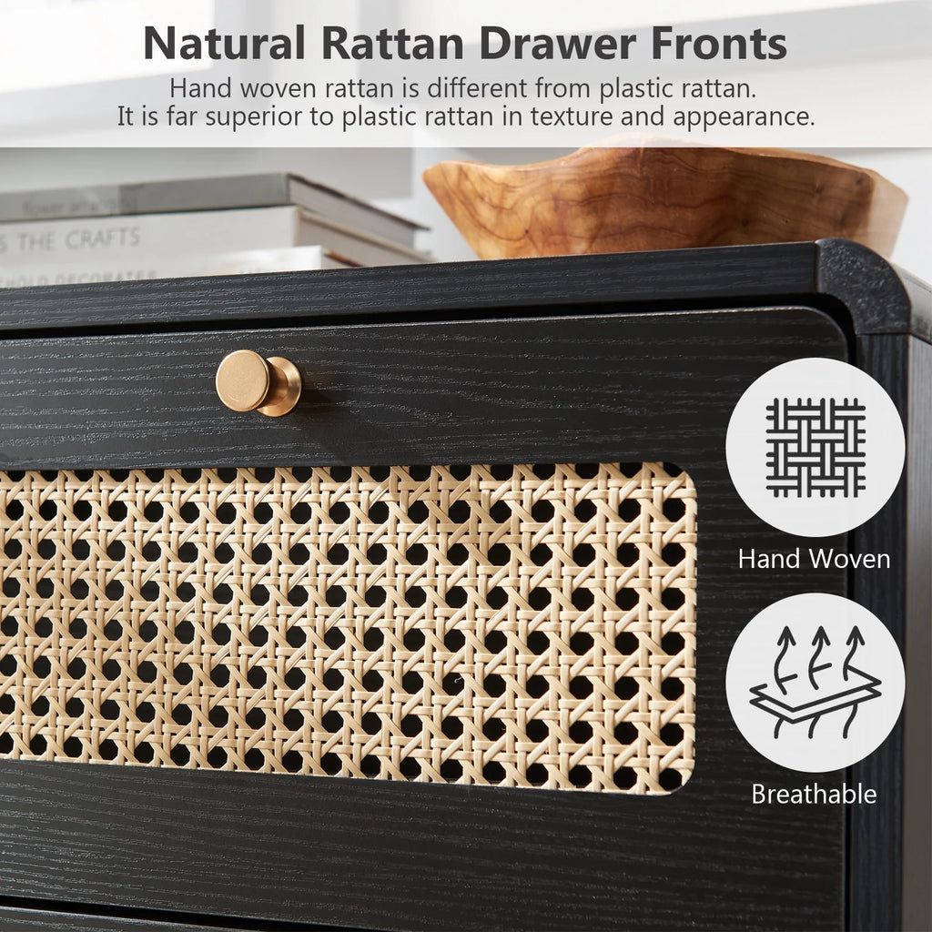 4 Drawer Natural Rattan Wood Dresser M34425
