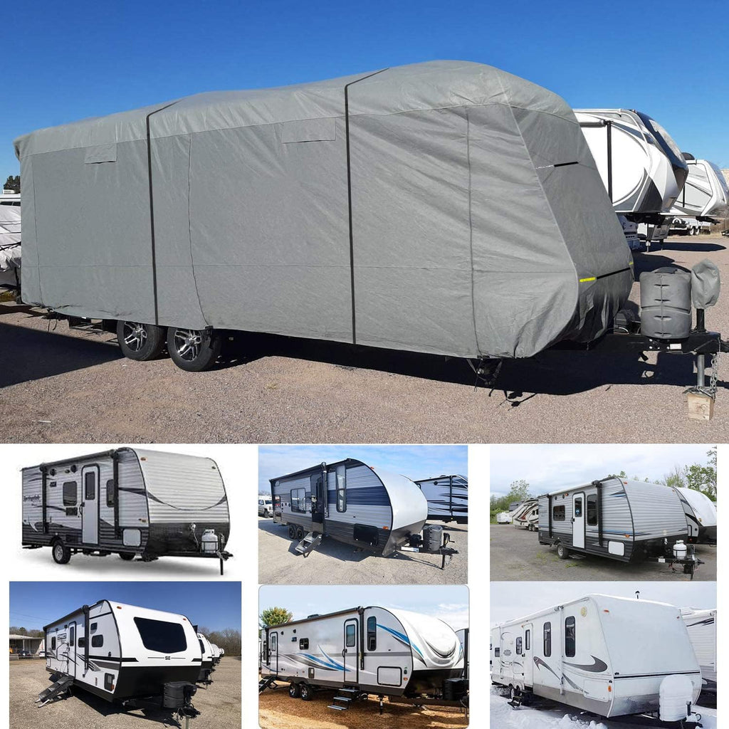 Heavy Duty 6 Layers Windproof Waterproof Camper RV Cover with 4 Tire Covers and 2 Tongue Jack Cover T8118