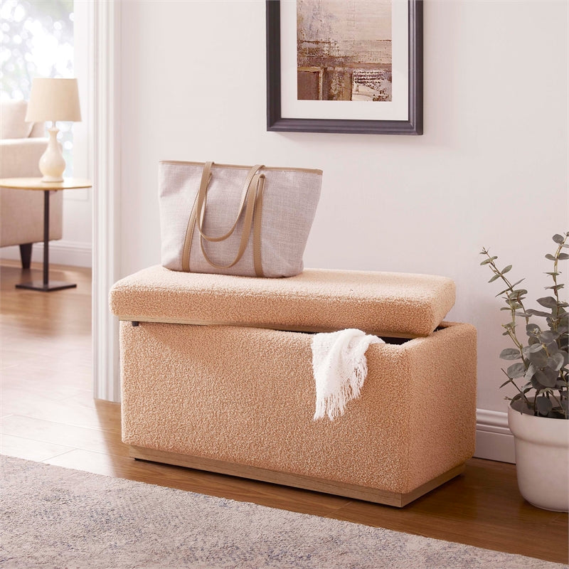 Tan Rectangle Sherpa Storage Ottoman E3843