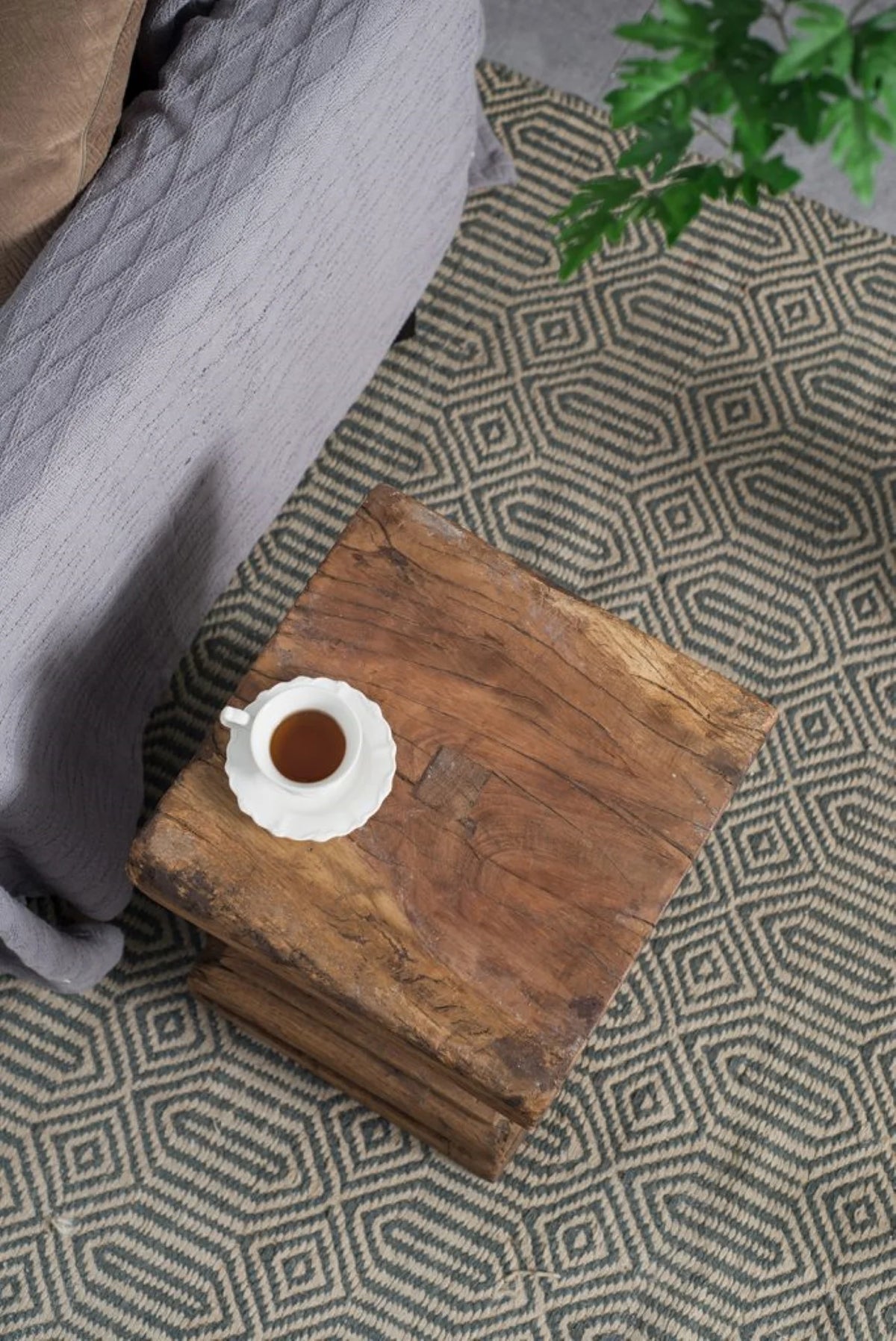 Organic Carved Wooden Pillar Stool D466387