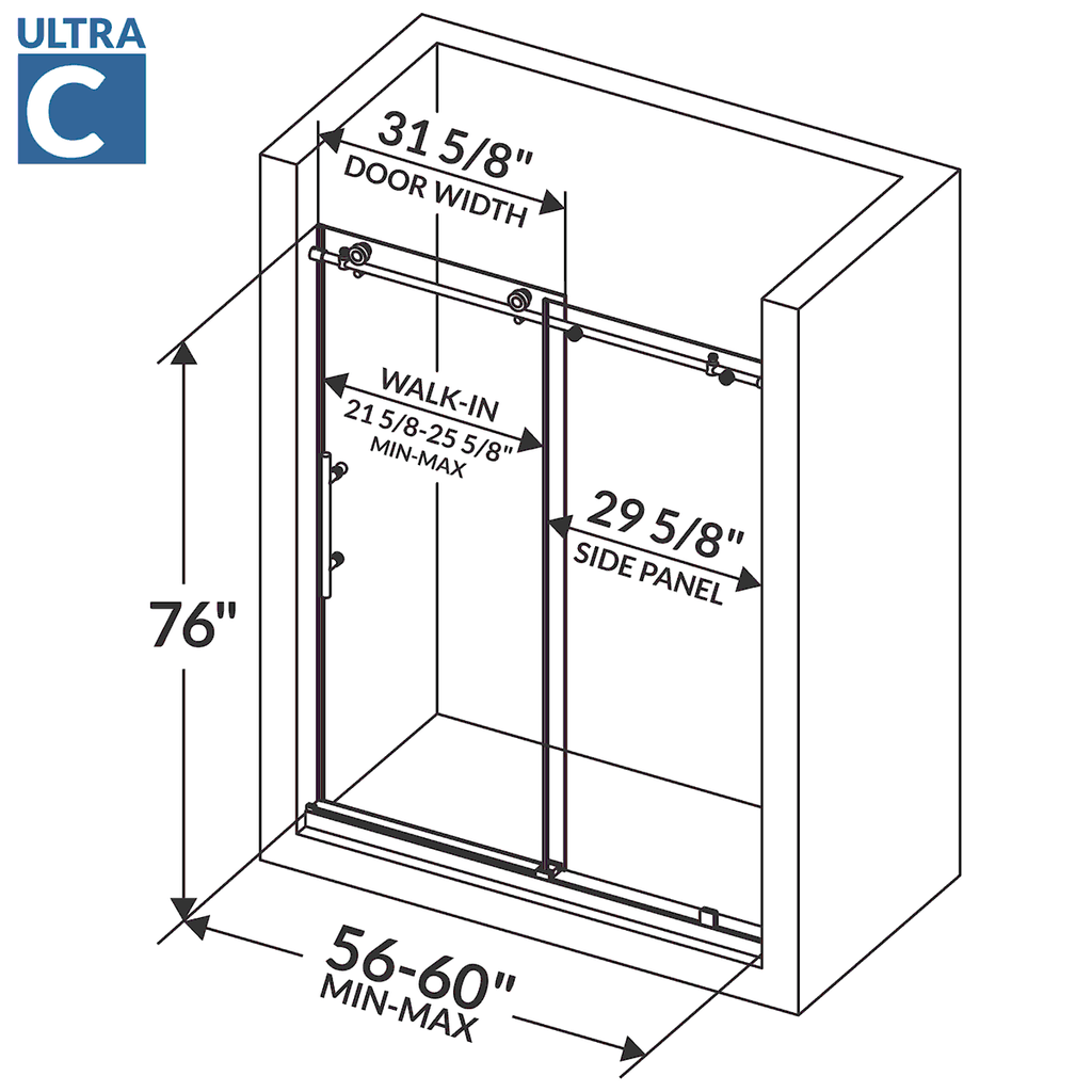 Chrome 56-60W x 76H Sliding Shower Door with Stationary Panel Y714743