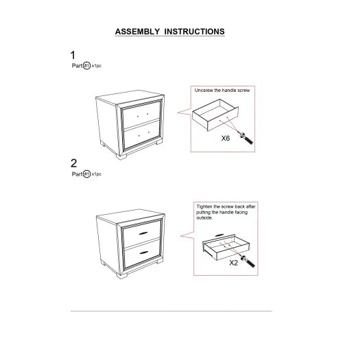 Metallic Gray 2-Drawers Solid Wood Nightstand L1459