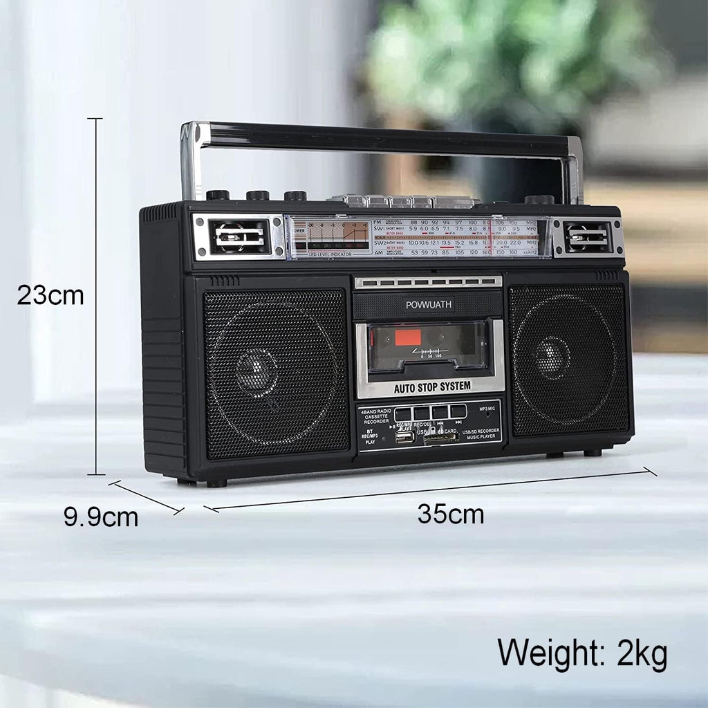 Portable Cassette Player Boombox AM/FM Radio Tape Player Recorder with Bluetooth Microphone B456