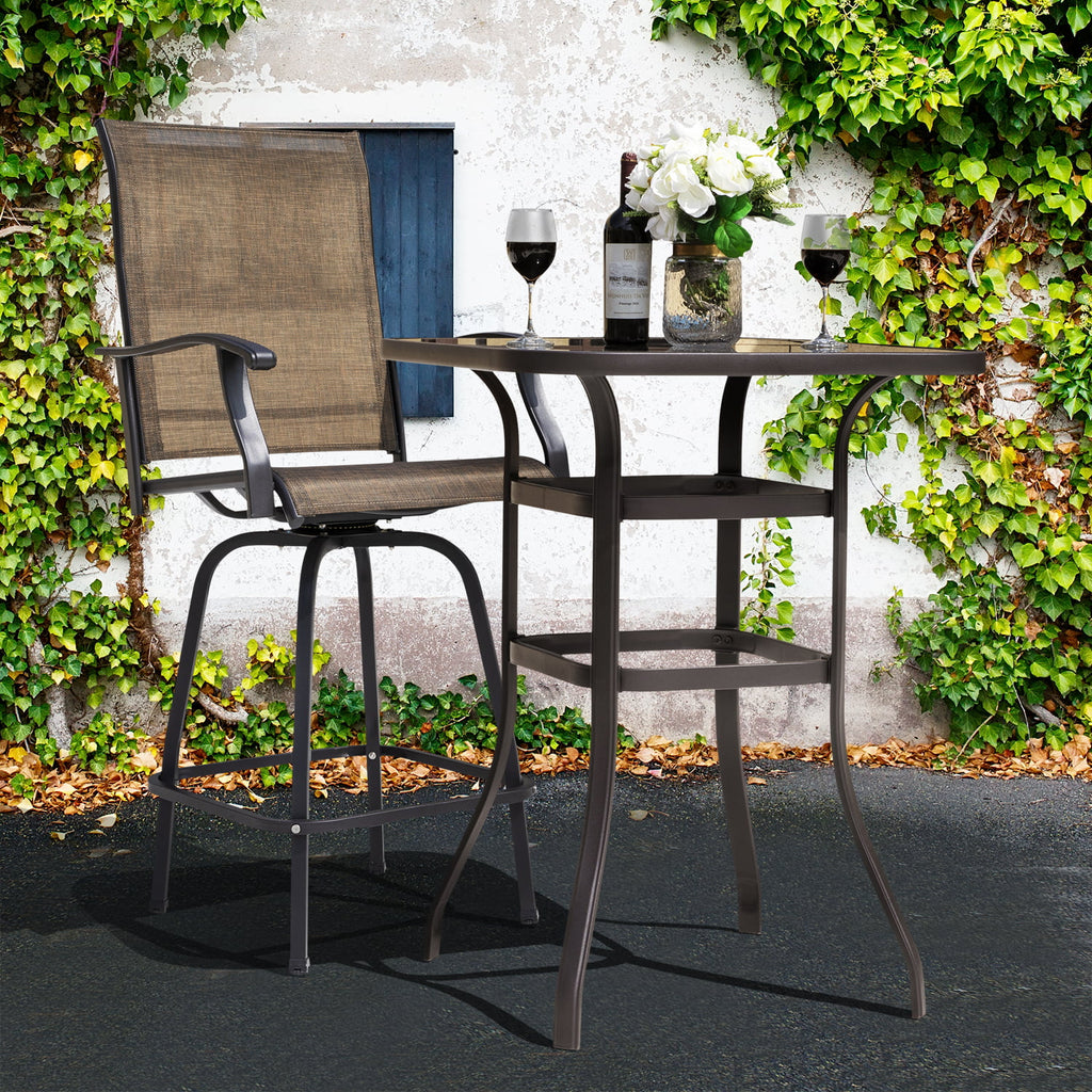 32 inch Outdoor Bar Height Bistro Table with Tempered Glass F431