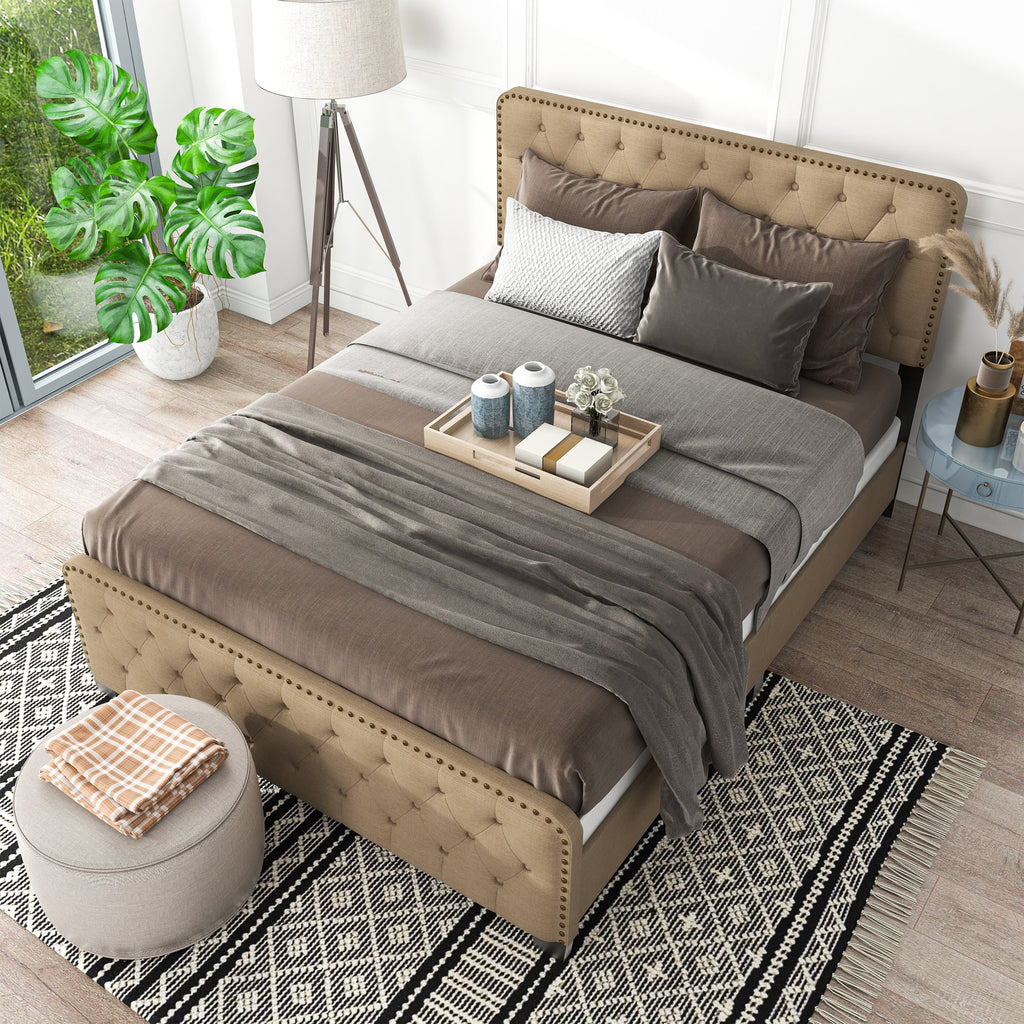 Brown King Tufted Upholstered Bed W95670