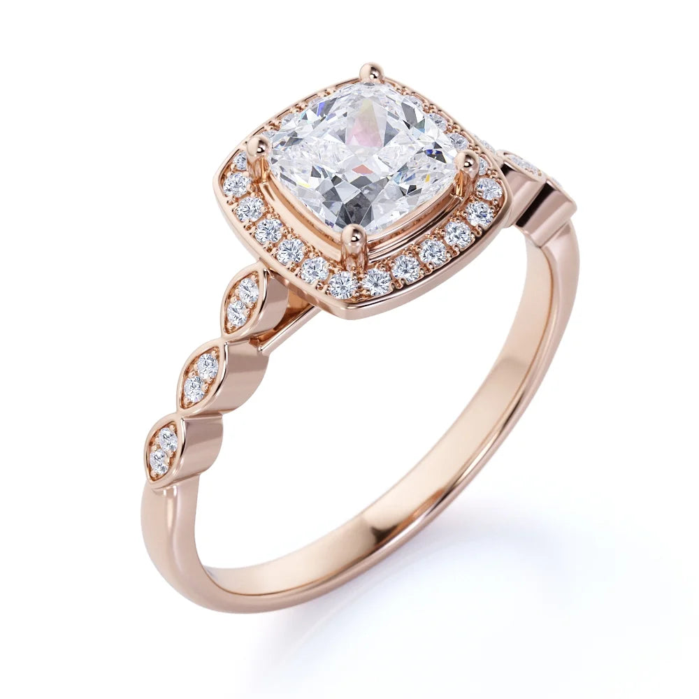 10K Rose Gold Vintage Halo Engagement Ring N975879