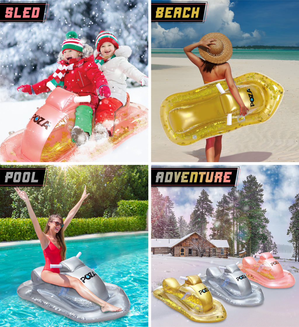 Inflatable Snowmobile Sled Set of 3, Rose Gold, Gold, and Silver, 51 Inches J3503
