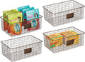 Bronze Metal Wire Food Organizer Storage Bin Basket with Label Slot, 4 Pack J999