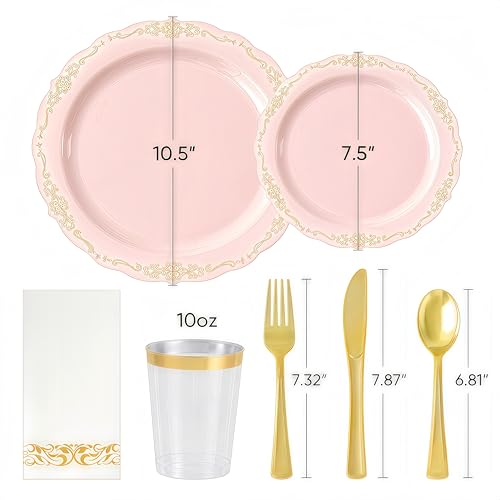 350 PCS Gold Disposable Plates Dinnerware Set C95297