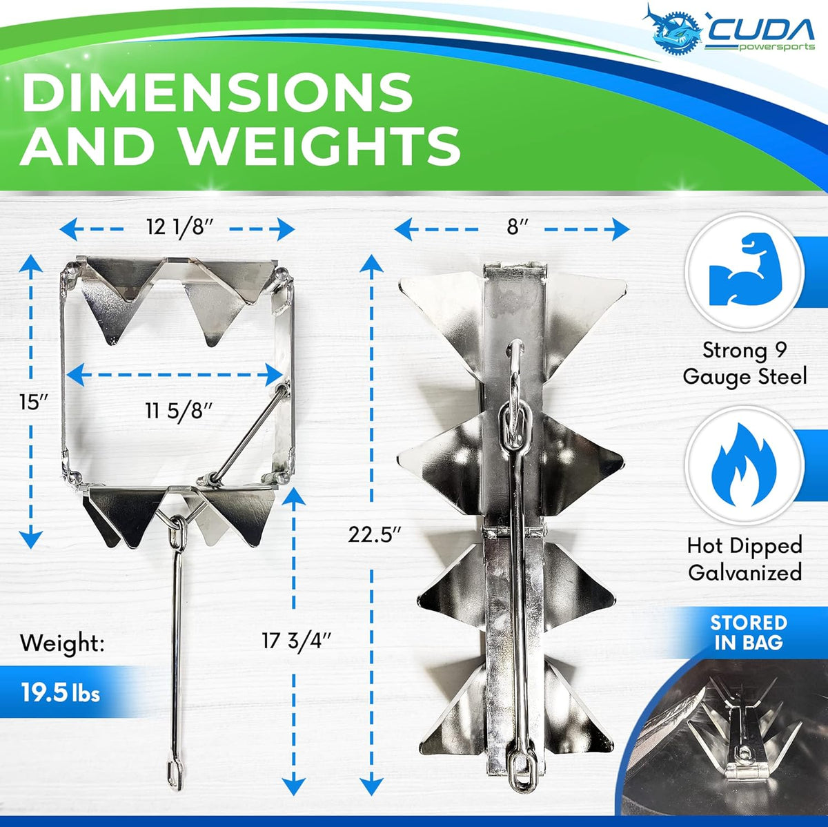 19lb Hot Dipped Galvanized Steel Boat Anchor Kit G53832