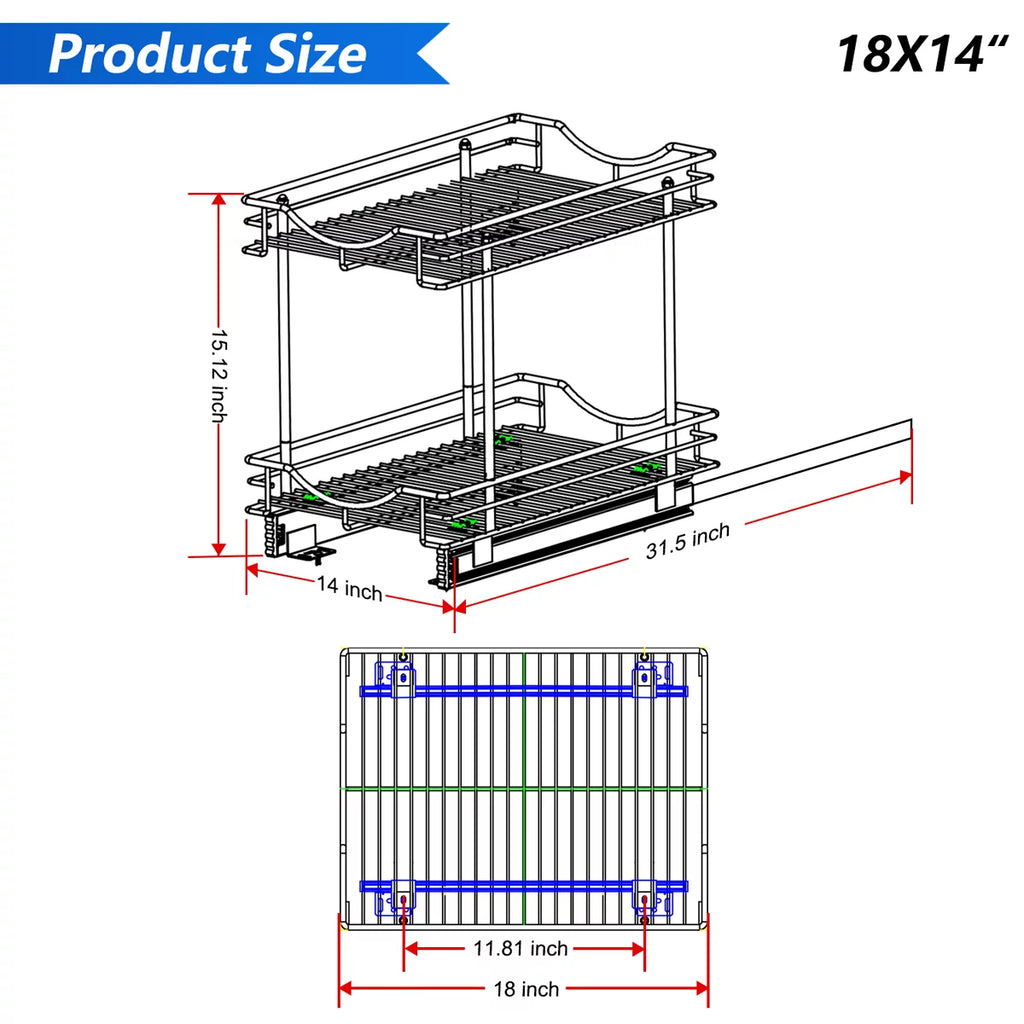 2 Tier Chrome Finish Pull Out Drawer Cabinet Organizer S8050