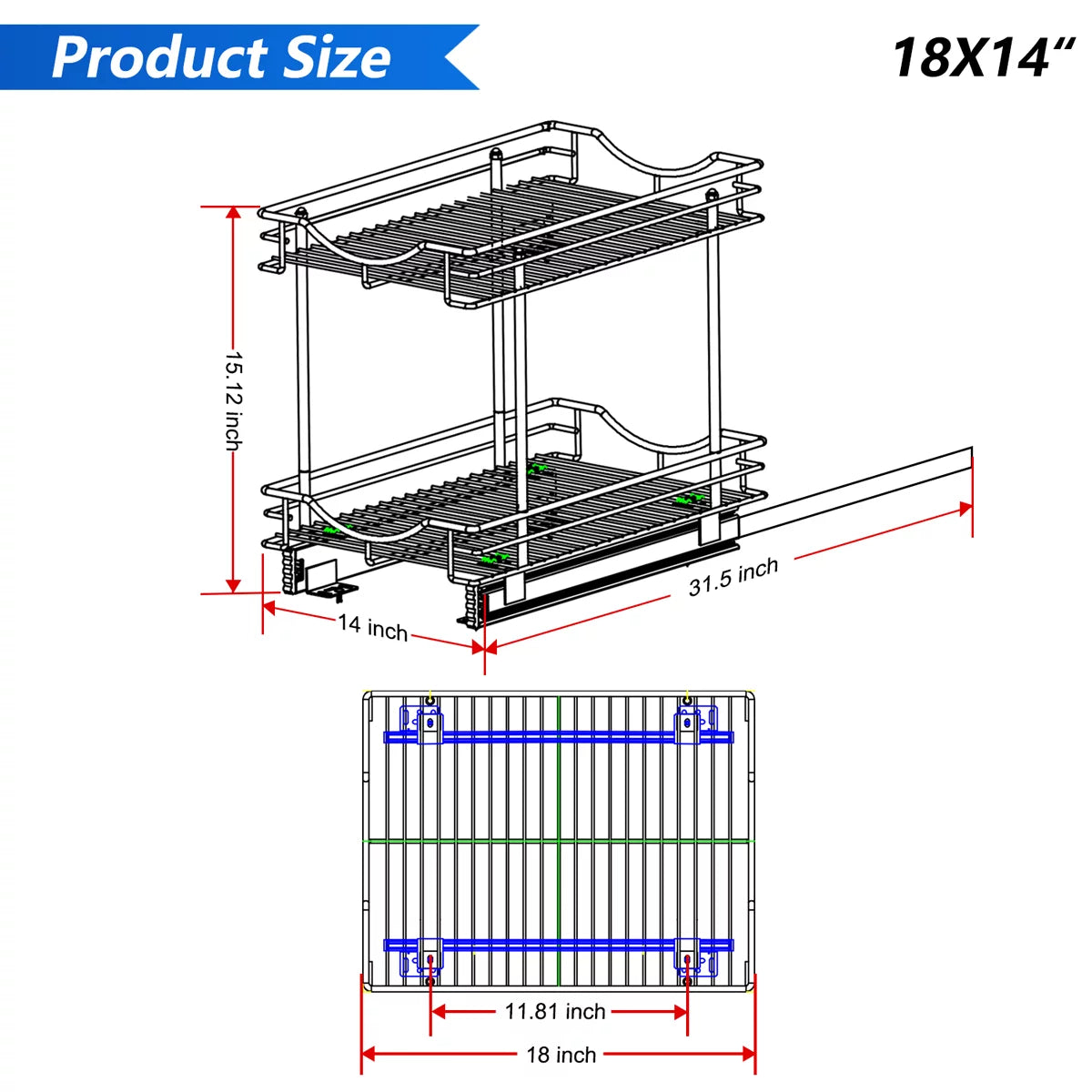 2 Tier Chrome Finish Pull Out Drawer Cabinet Organizer S8050