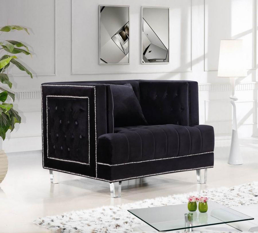 Black Velvet Fabric Acrylic Legs Set 3 Pcs J46475