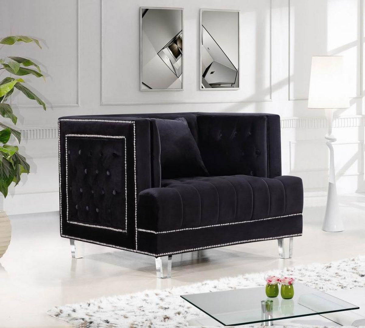 Black Velvet Fabric Acrylic Legs Set 3 Pcs J46475