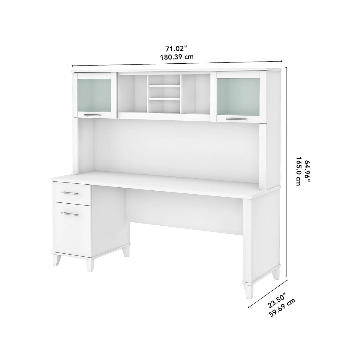 White Office Desk with Drawers and Hutch S924985