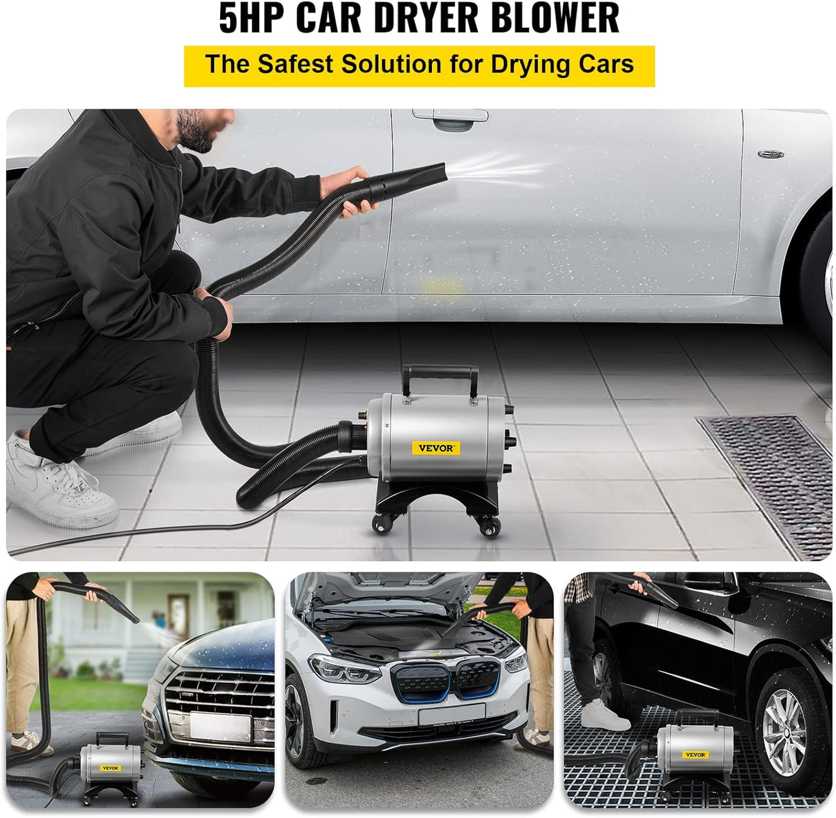 5.0HP 180 CFM 110V Car Air Dryer Blower with Casters, 20 Ft Hose, 2 Nozzles M75008