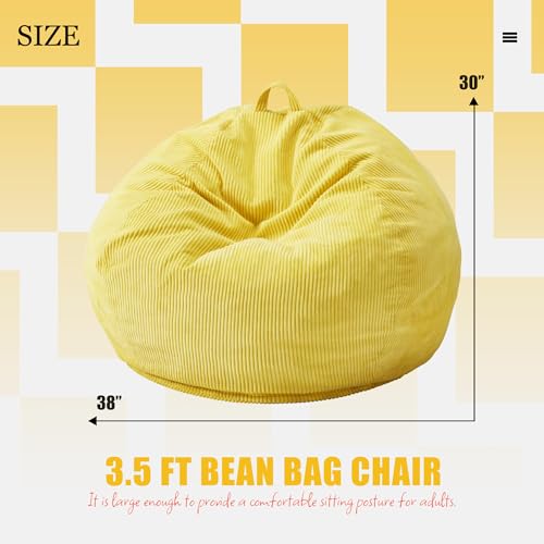 3.5FT Large Grey Bean Bag Chair with Filler and Removable Cover W574534