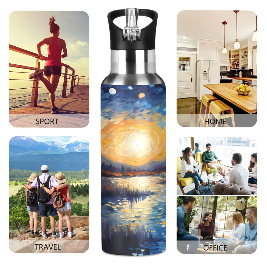 Blue Stainless Steel Insulated Water Bottle with Straw Lid L843