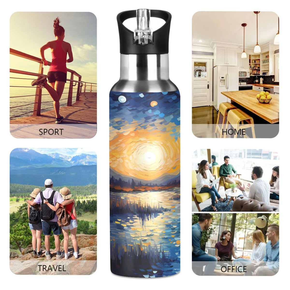 Blue Stainless Steel Insulated Water Bottle with Straw Lid L843
