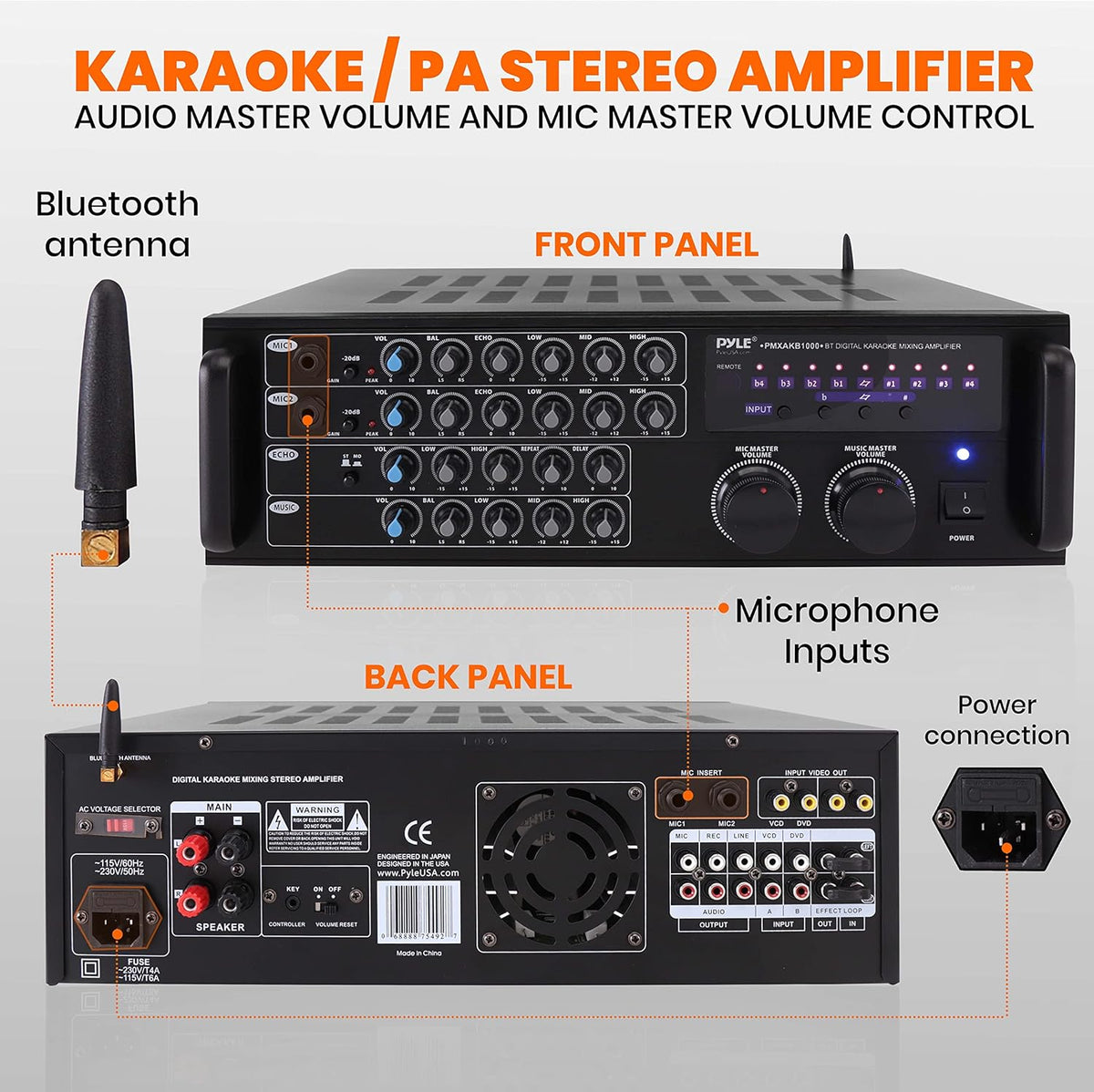 1000-Watt Portable Wireless Bluetooth Stereo Mixer Karaoke Amplifier System with Dual Mic Y812