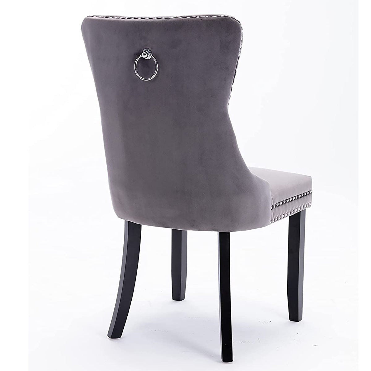 Set of 2 Velvet Upholstered Tufted Dining Chairs with Ring Back and Nailhead Trim Gray B8926