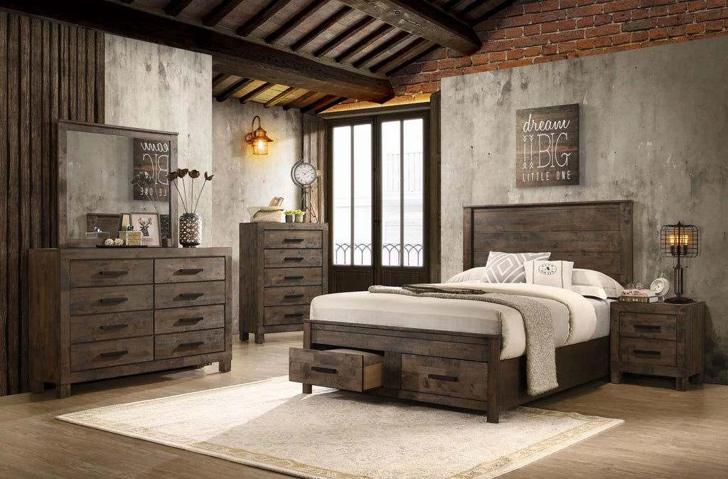 King Storage Bed Rustic Golden Brown E945